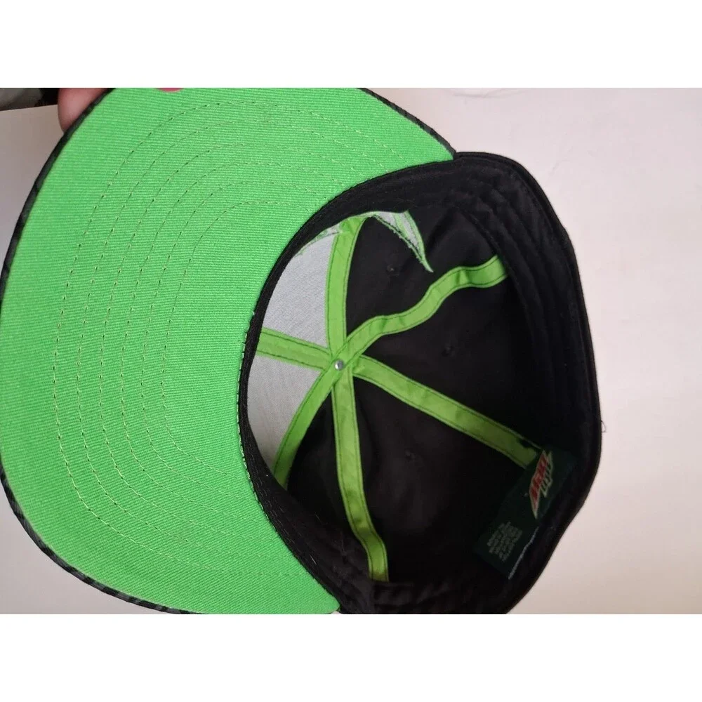 Mountain Dew Fitted Hat Size 7 Black Neon Green Logo All Over Print Cap